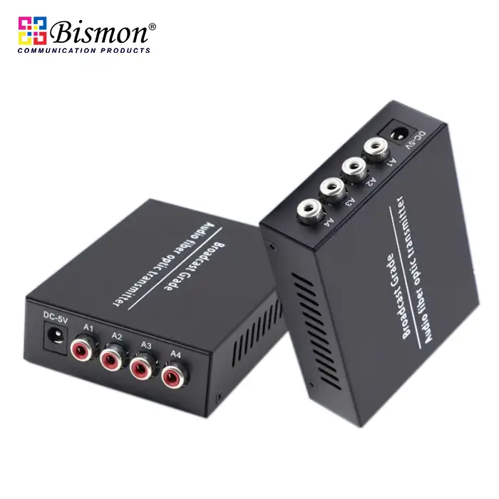 4 Ch Audio RCA 1 way to fiber optic Single-Mode 20km converter